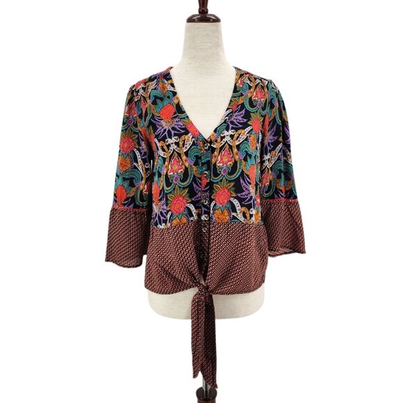 Maeve by Anthropologie Womens 4 Top Carter Floral Tie Front Multicolor Button - Picture 11 of 11
